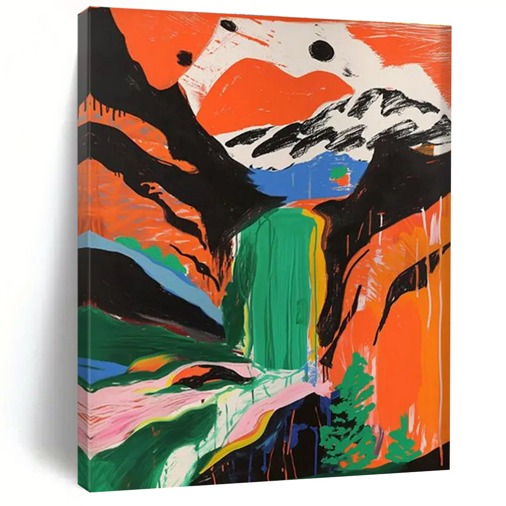 Colorful Mountain Waterfall Abstract Painting for Nature - Lover Cabins HENG105