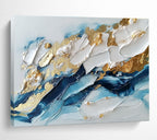 Blue - White - Gold Abstract Painting with Textured Impasto ABS260
