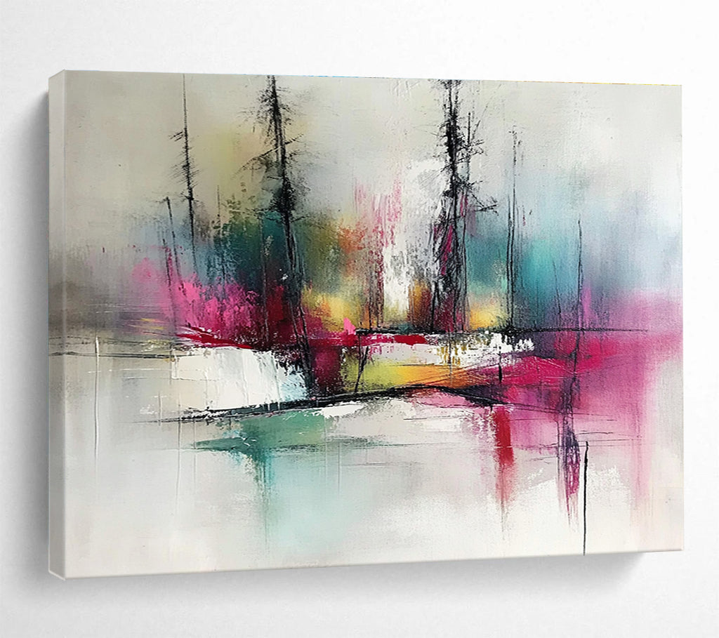 Colorful Tree Landscape Abstract Painting with Expressive Lines and Colors ABS249