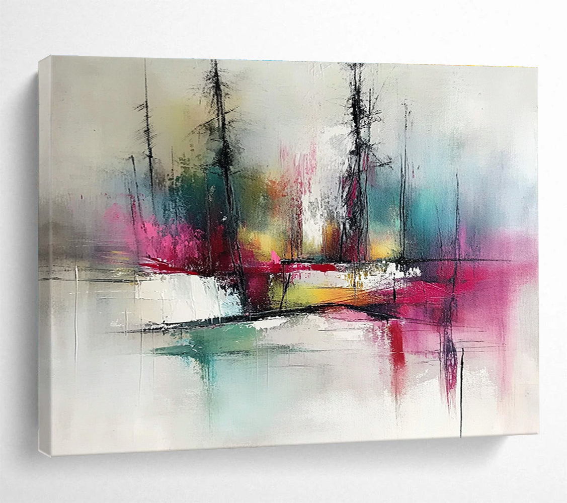 Colorful Tree Landscape Abstract Painting with Expressive Lines and Colors ABS249