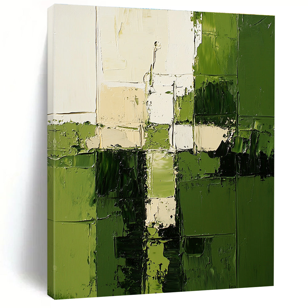 Green and White Abstraction - Geometric Abstract Painting GAB0618