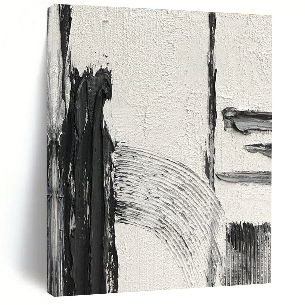Black - White - Gray Textured Abstract Painting for Modern Hallways HENG386