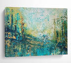 Teal and Gold Abstract Pathway Painting for Outdoor - Themed Lounges YHT328