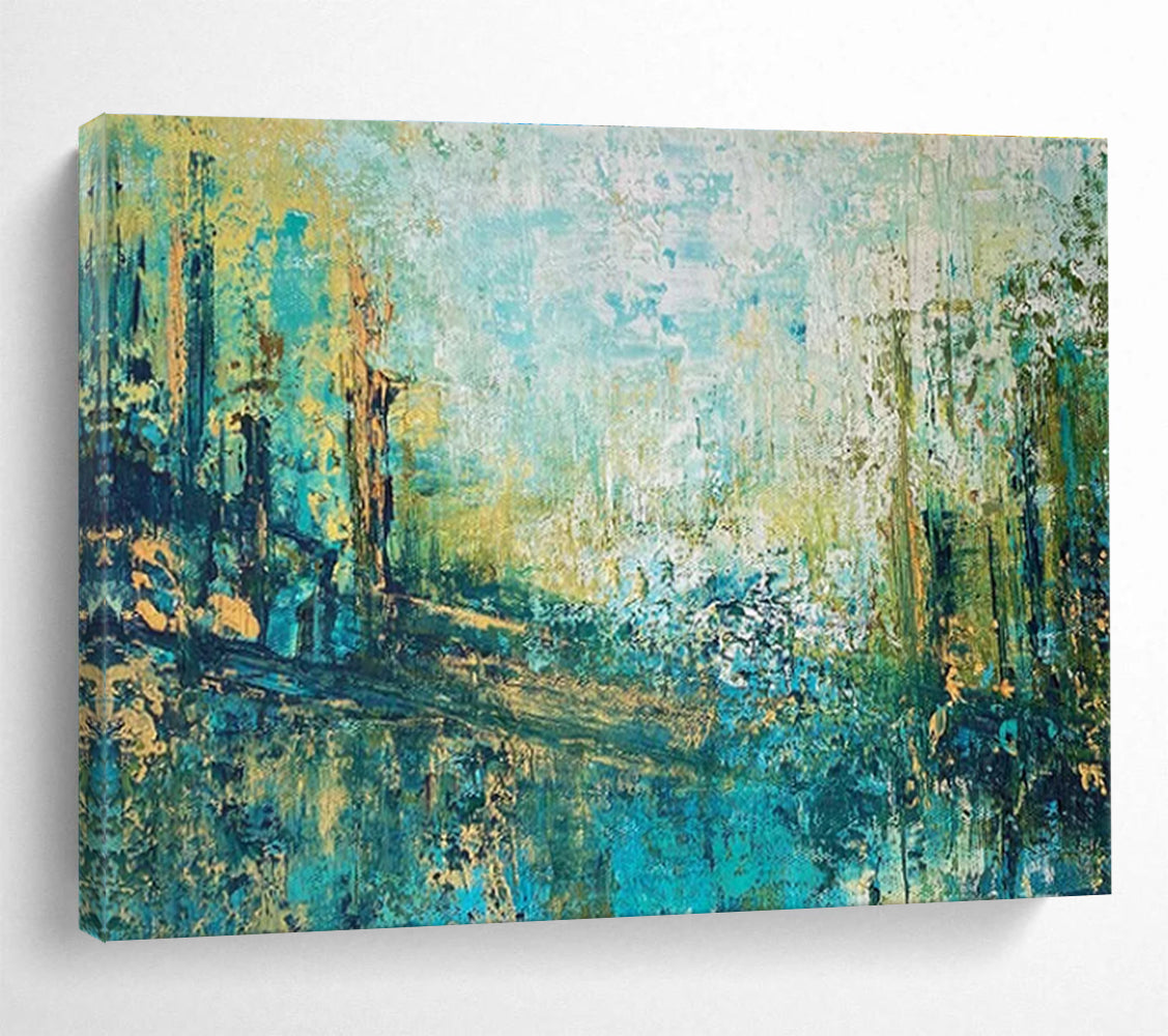 Teal and Gold Abstract Pathway Painting for Outdoor - Themed Lounges YHT328