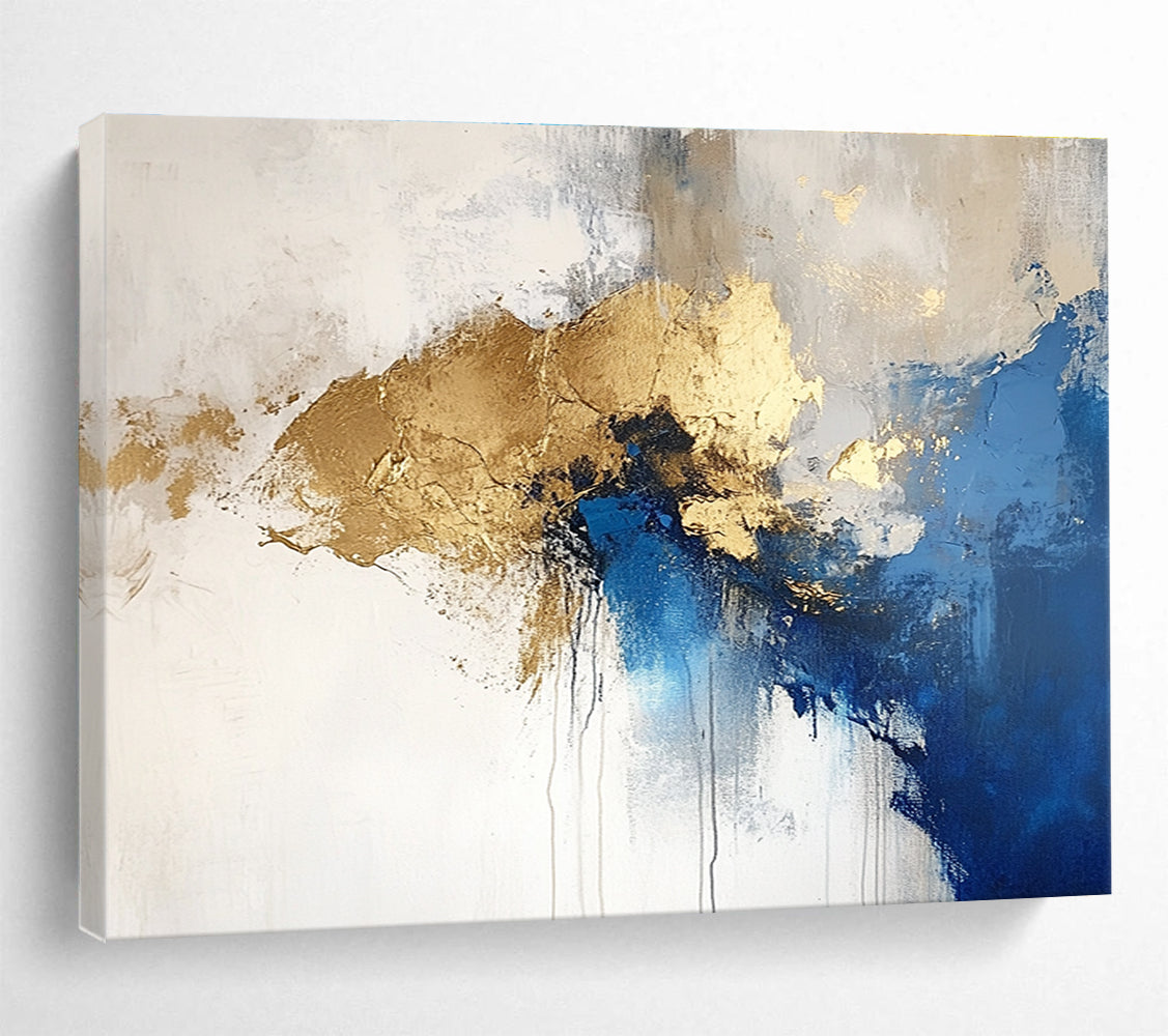 Blue - Gold Splash Abstract Artwork ABS183