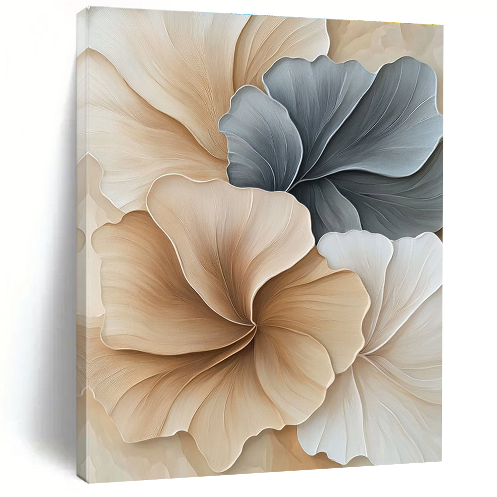 Beige and Grey Floral Shapes Abstract Painting of Elegant Nature GAB0094
