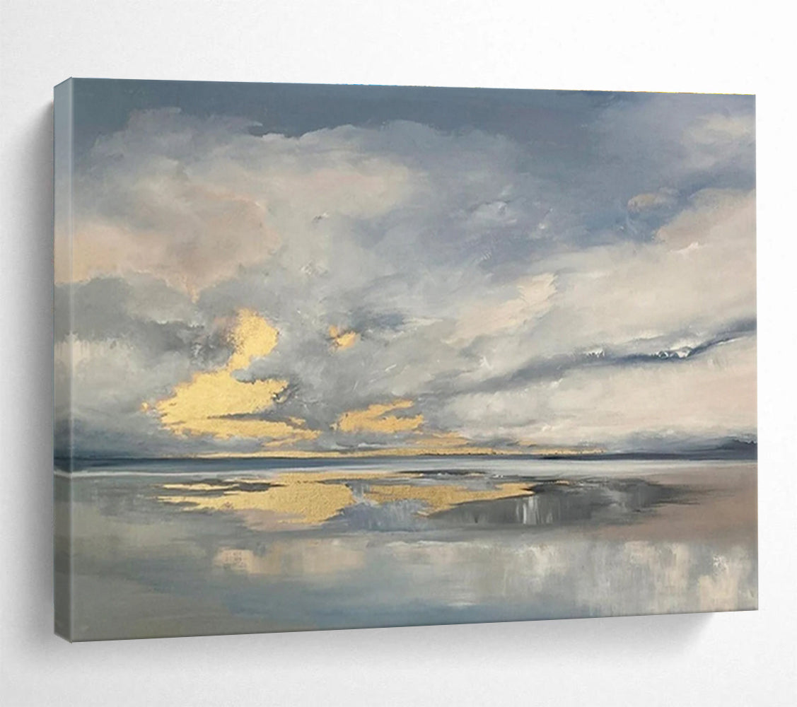Cloudy Sea Reflection Abstract Painting for Tranquil Bedroom Retreats YHT255