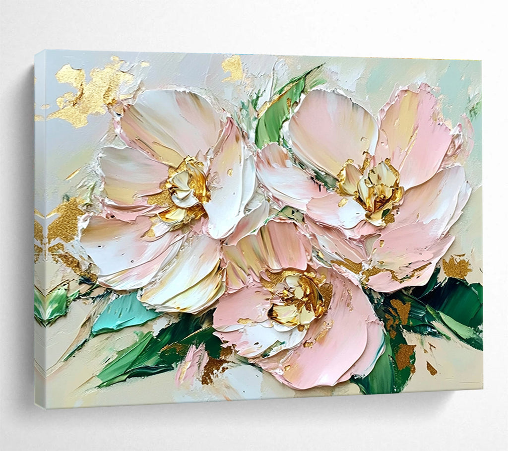 Pink Flowers with Gold Accents Abstract Painting ABS282