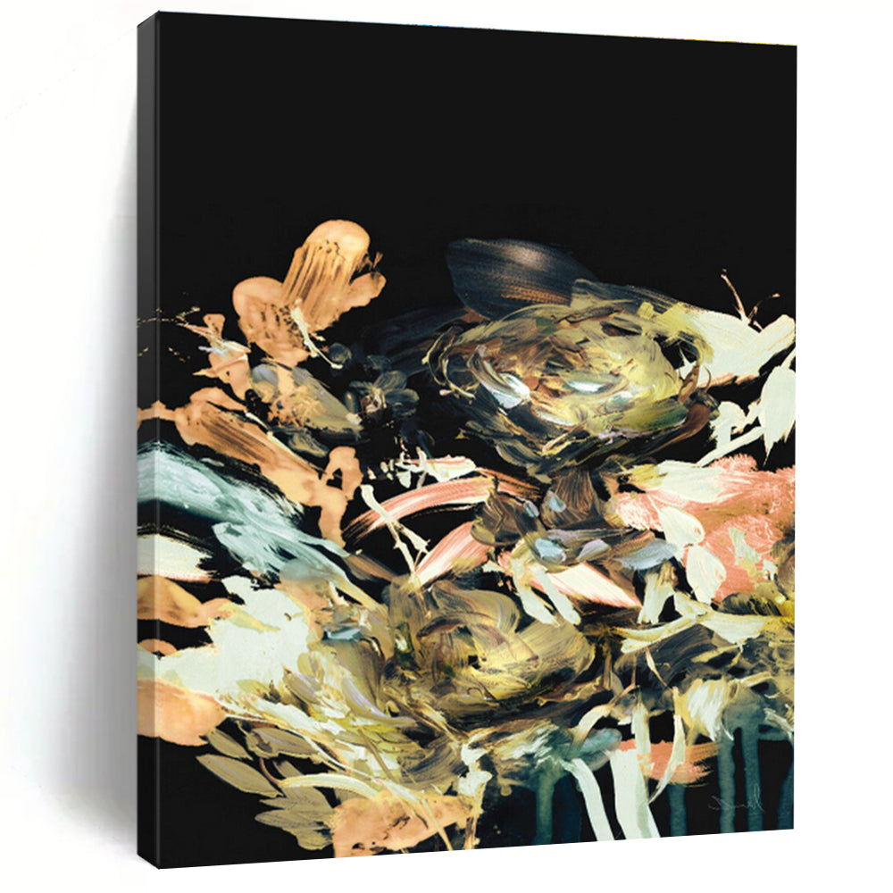 Colorful Floral Abstract on Black Painting for Luxury Home Dining Rooms HENG171