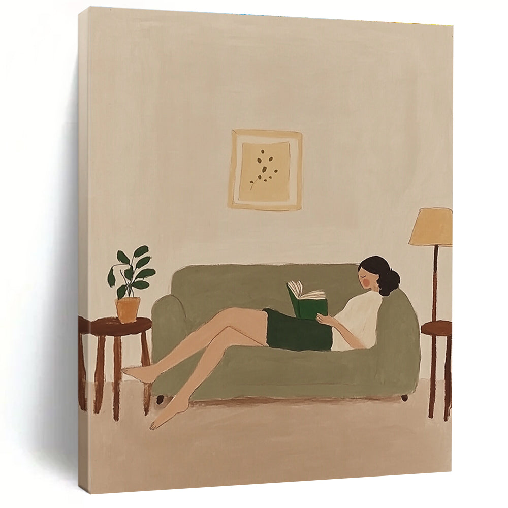Woman Reading on Sofa - Cozy Domestic Abstract Art GAB0421