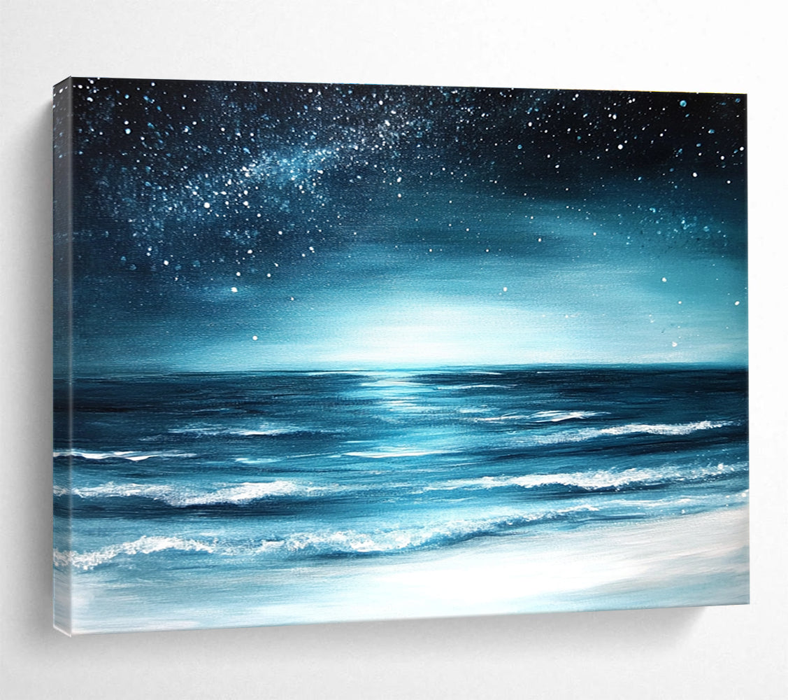 Starry Night Ocean View Painting with Serene Dreamy Ambiance ABS554