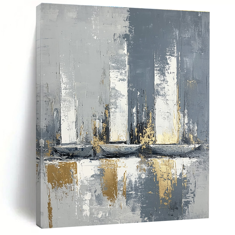 Grey and Gold Abstract Sails Minimalist Painting for Modern Interiors GAB1462