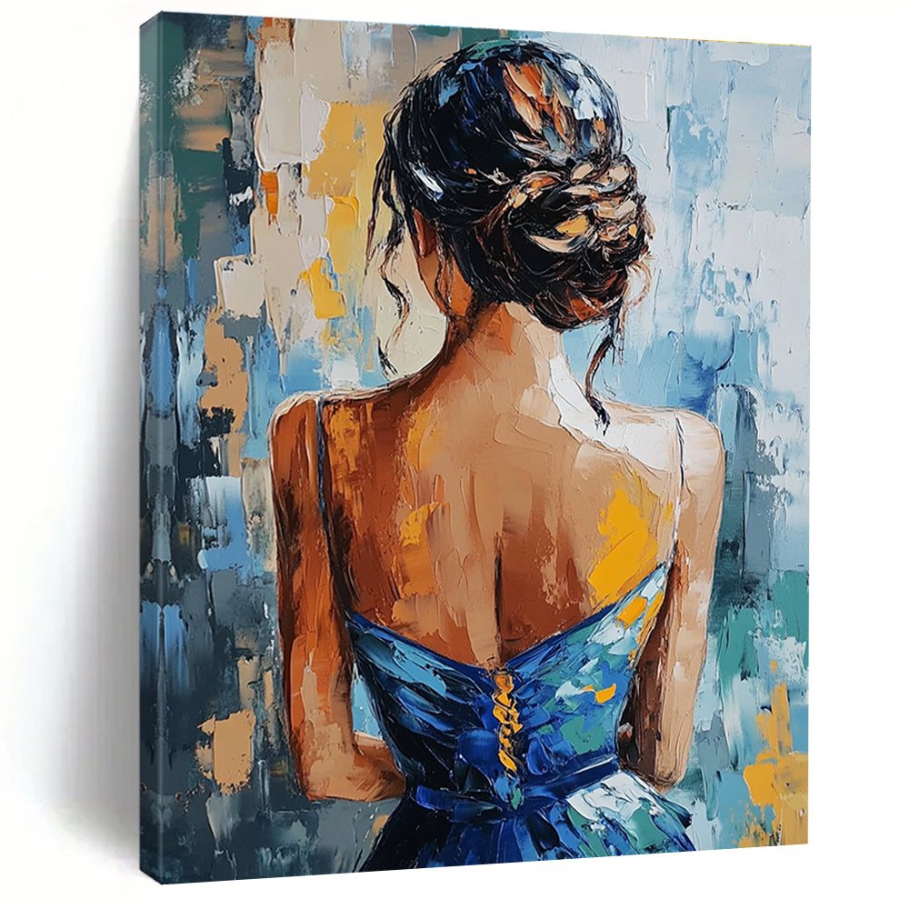 Woman in Blue Dress Abstract Painting for Elegant Dining Rooms GAB1282