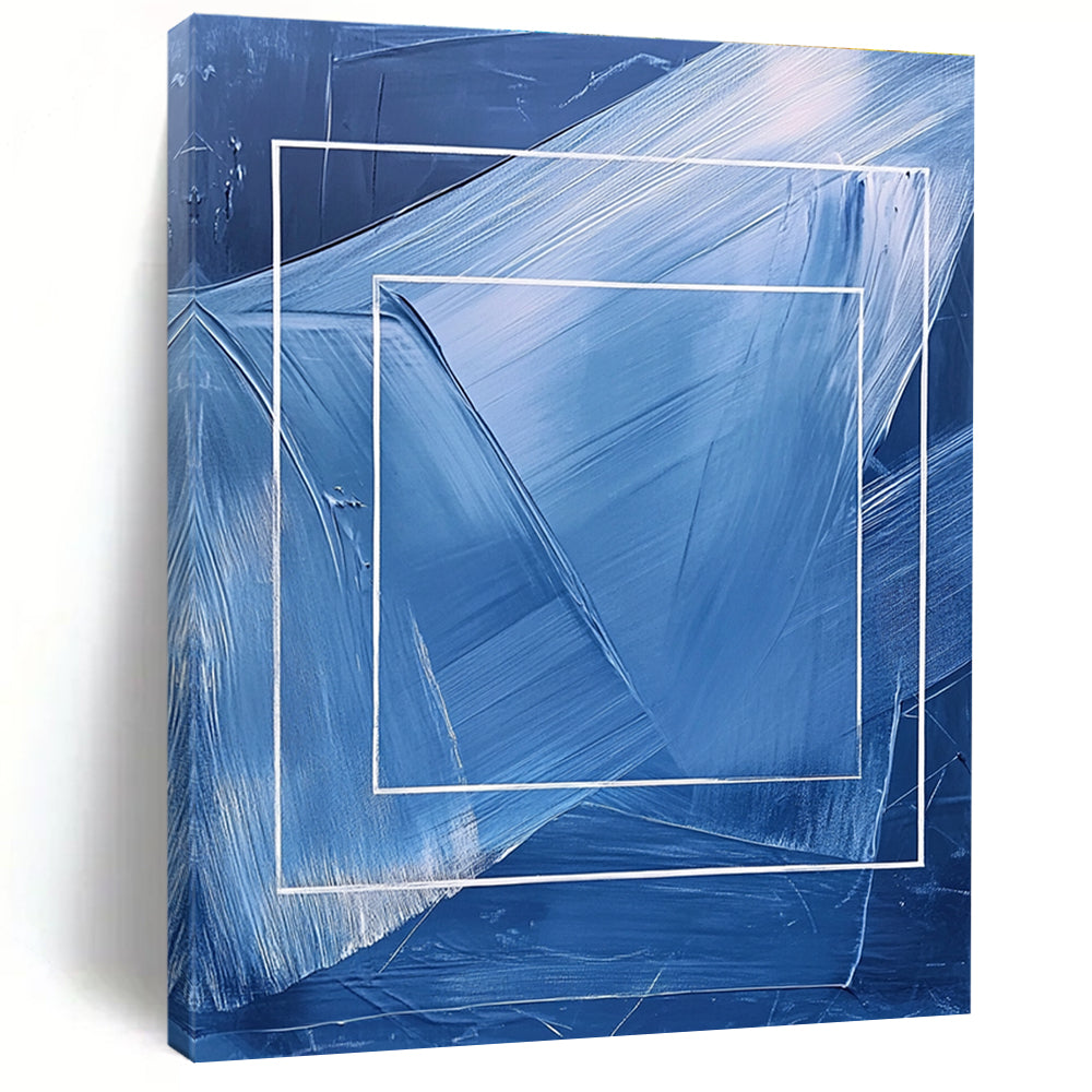 Blue and White Frame Abstract - Geometric Minimalist Abstract Painting GAB0470