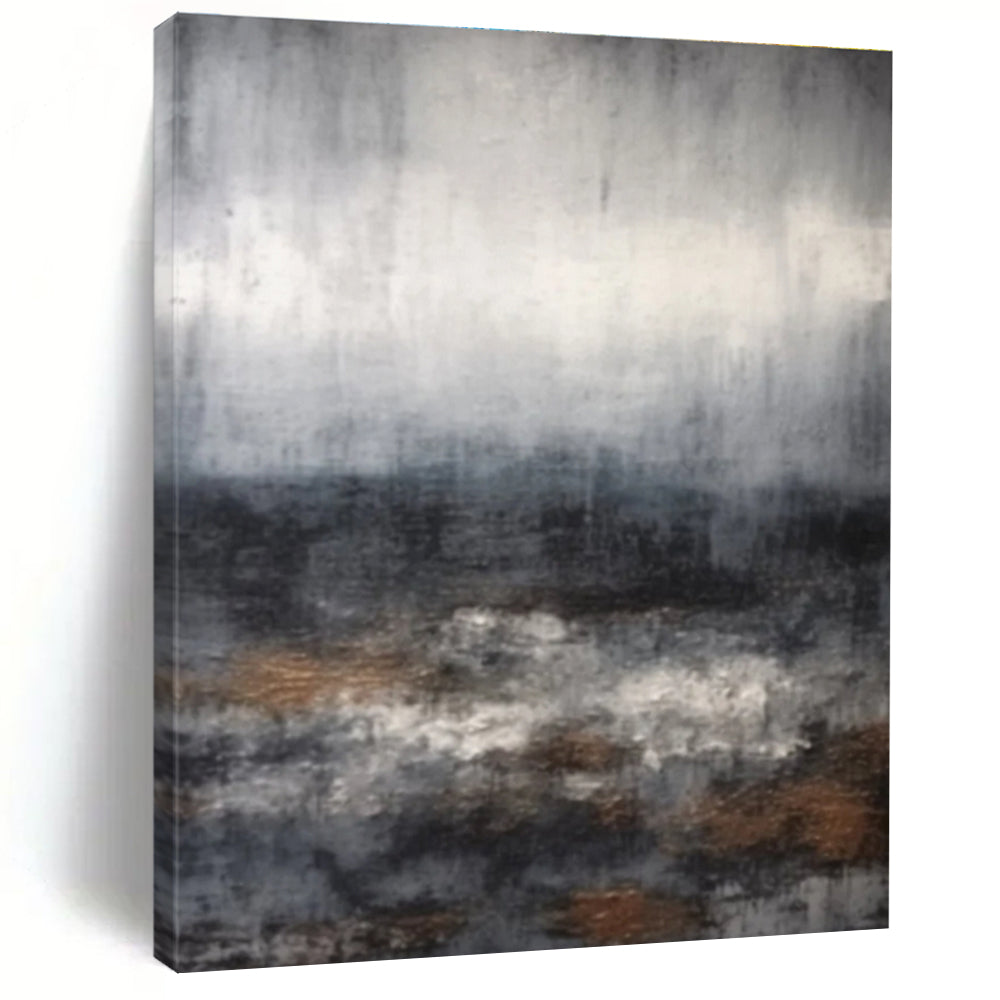 Gray Toned Abstract Landscape with Hints of Brown Painting for Serene Home Offices HENG368