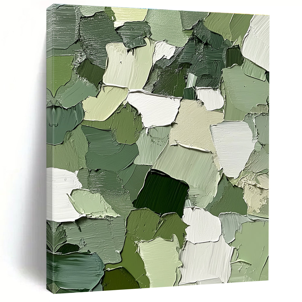 Green and White Patchwork Abstract Painting with Fresh Vitality WINK043
