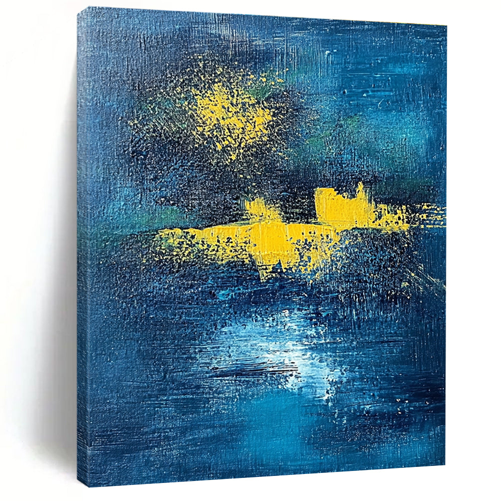 Blue - Yellow Abstract Night Painting with Mysterious Warmth WINK394