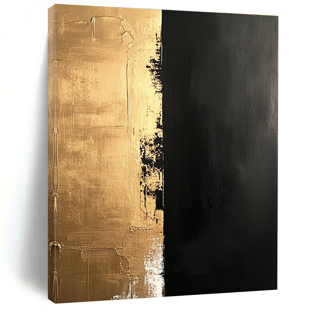 Gold and Black Textured Divide Abstract Painting with Luxe Contrast WINK019