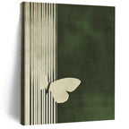 White Butterfly on Green Stripes Abstract Painting of Delicate Contrast GAB0173