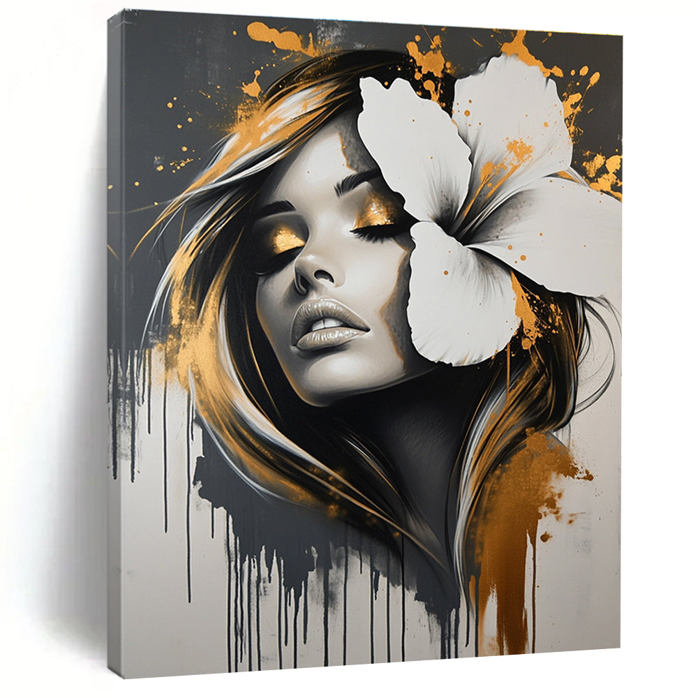 Edgy Floral Woman Portrait Abstract Painting with Urban Flair GAB0019