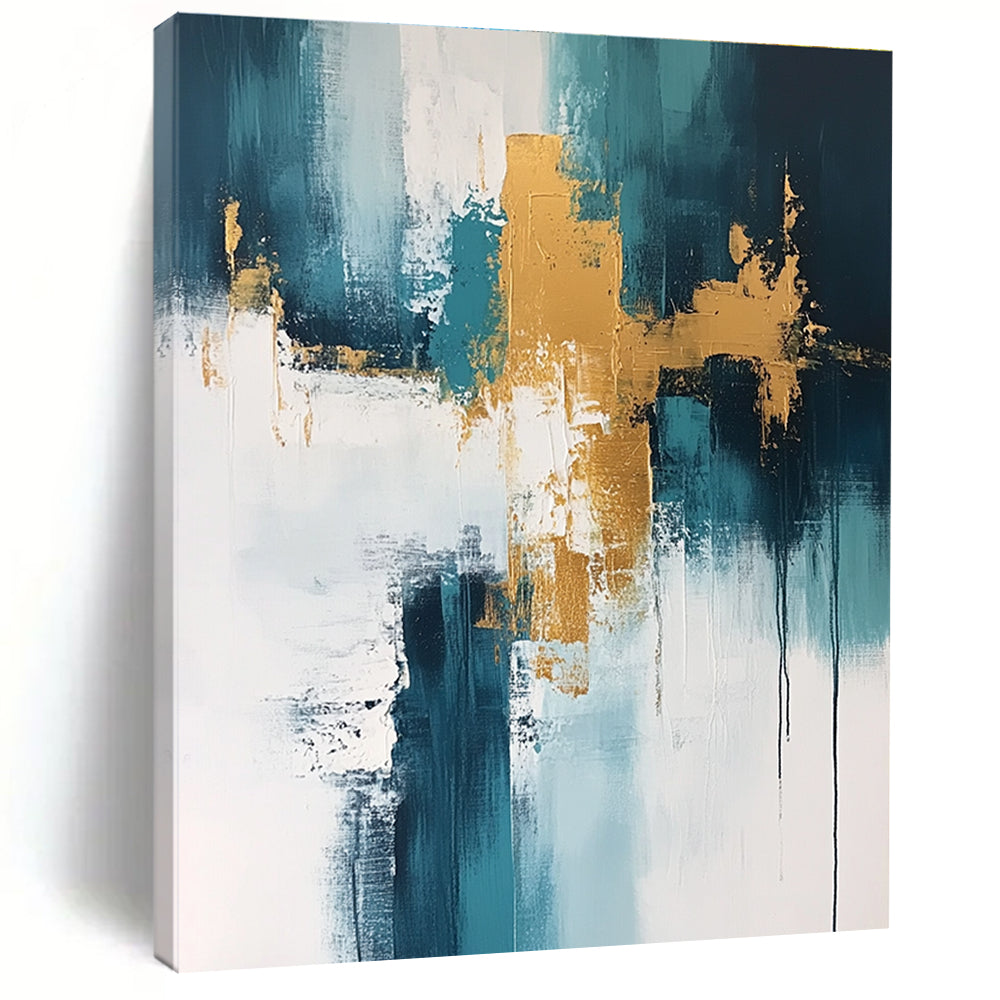 Teal and Gold Abstract Painting for Modern Beachfront Residences GAB0895
