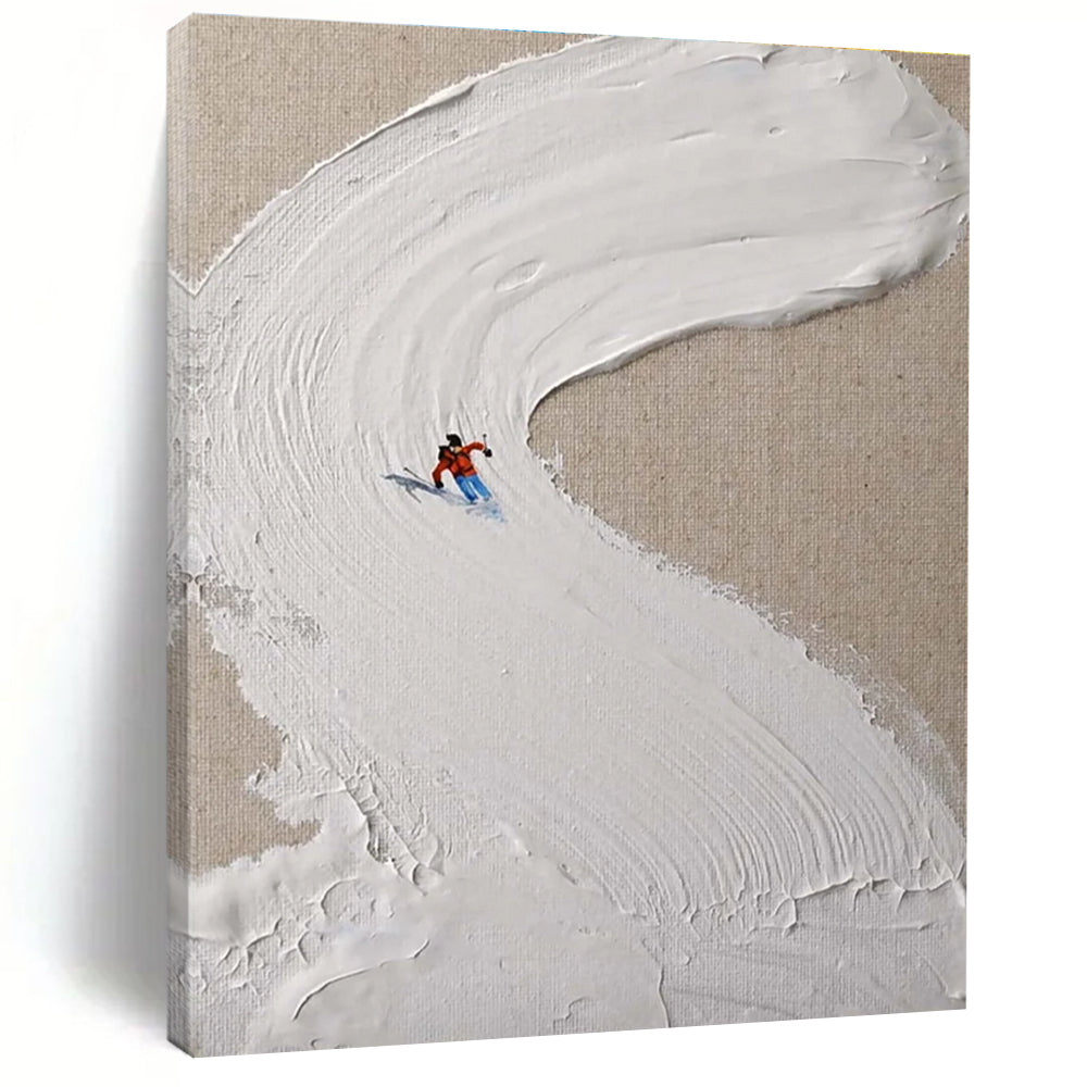 Mini Skier on White Slope Abstract Painting for Winter - Sports Lovers HENG311