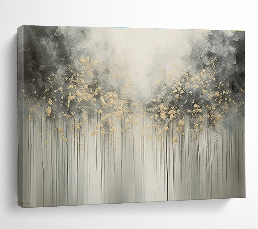 Gray and Gold Dripping Trees Abstract Painting for Elegant Living Rooms YHT320