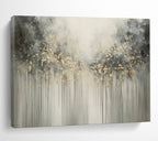 Gray and Gold Dripping Trees Abstract Painting for Elegant Living Rooms YHT320