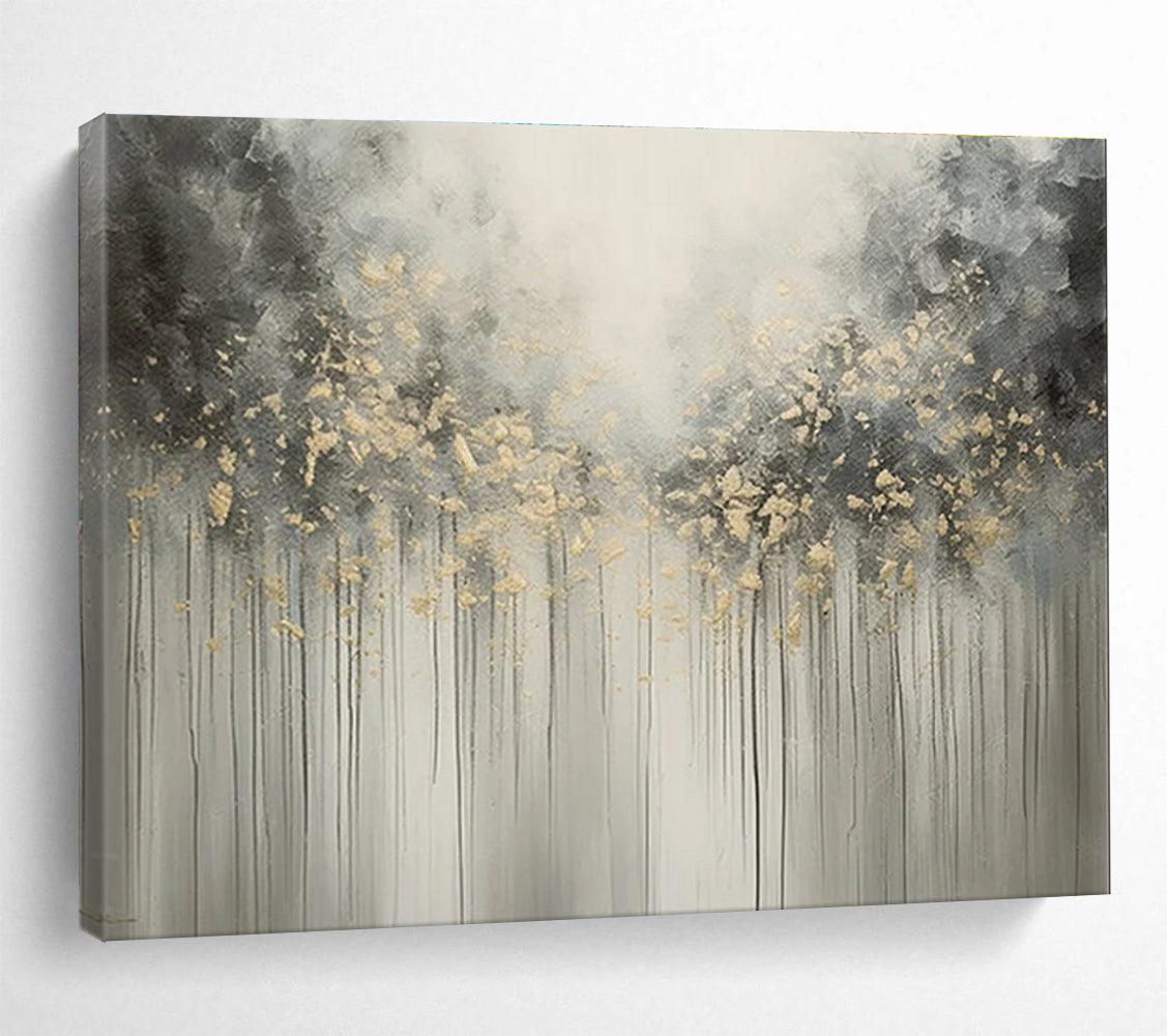 Gray and Gold Dripping Trees Abstract Painting for Elegant Living Rooms YHT320