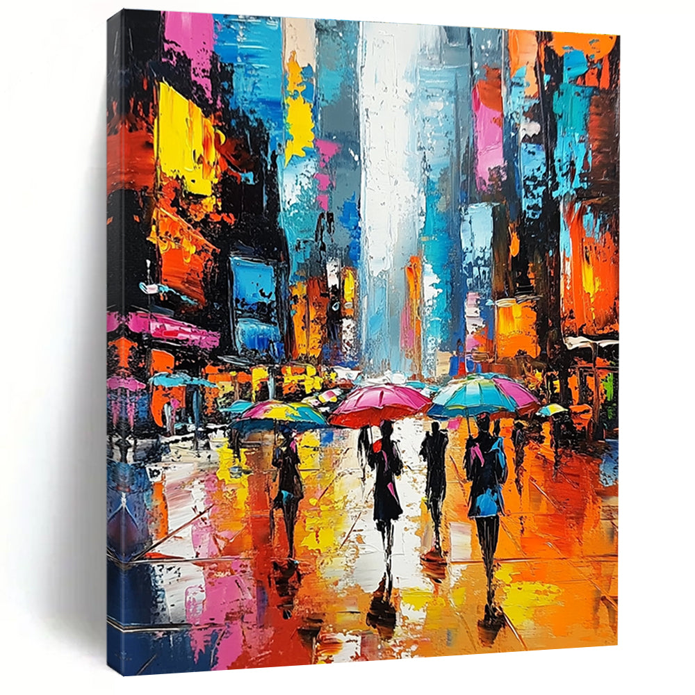 Colorful City Umbrella Scene Abstract Painting for Modern Shopping Malls GAB1267