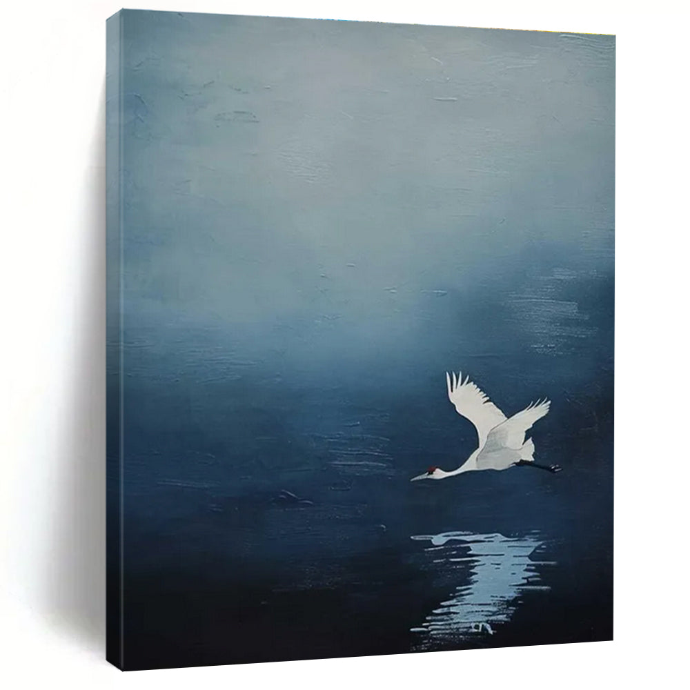White Crane in Blue Sky Abstract Painting for Zen - Inspired Bedrooms HENG510