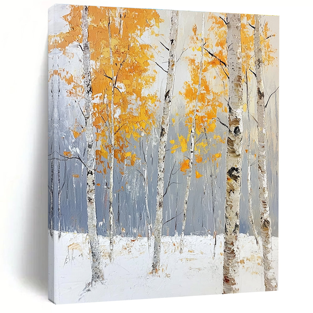 Winter Birch Forest Seasonal Landscape Abstract Painting GAB0274