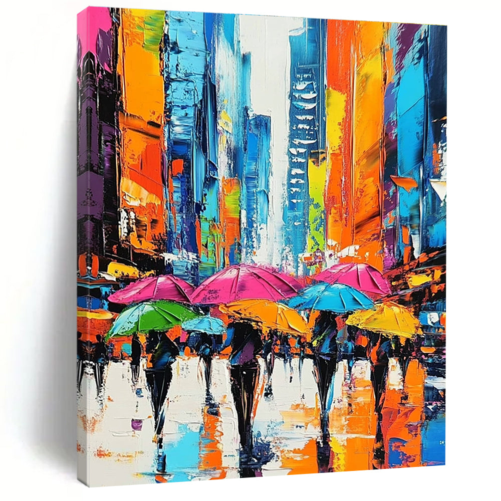 Colorful Umbrella City Abstract Painting for Urban - Chic Cafes GAB1288