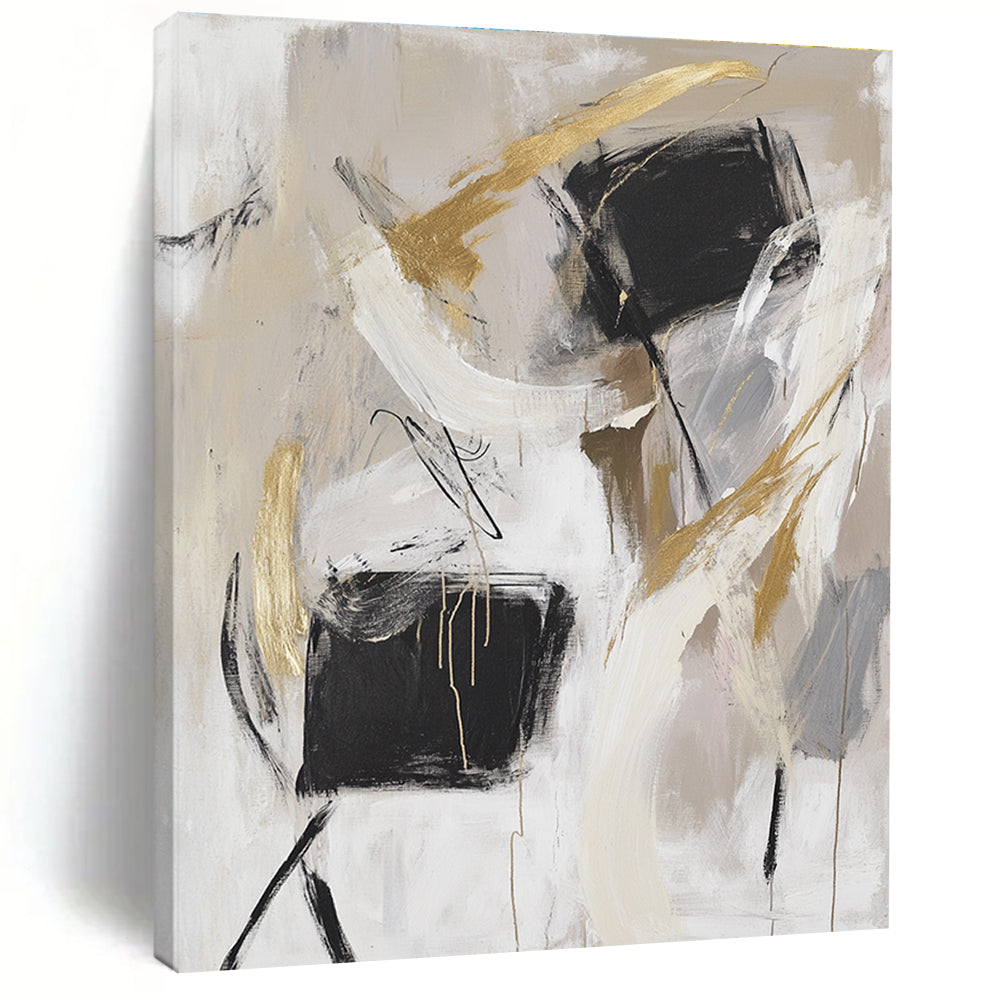 Black and Gold Abstract Painting for Luxury - Minimalist Home Offices GAB0915