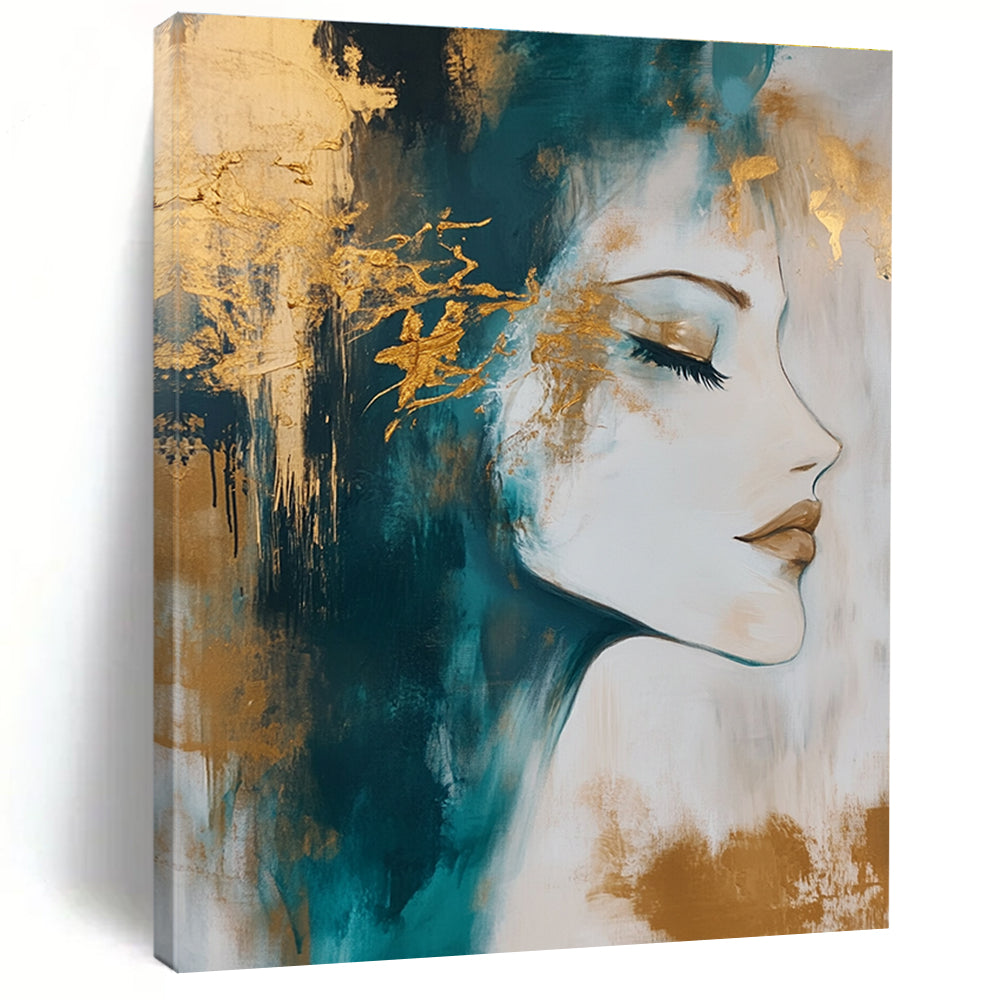 Gold - Accented Portrait Abstract Painting for Luxurious Salons GAB0848