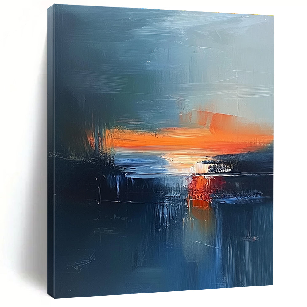 Blue and Orange Abstract - Dynamic Seascape Abstract Painting GAB0603