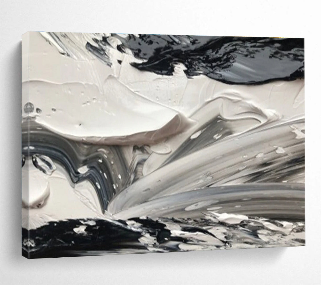 Black and White Abstract Textures Painting for Modern Monochrome Spaces YHT314