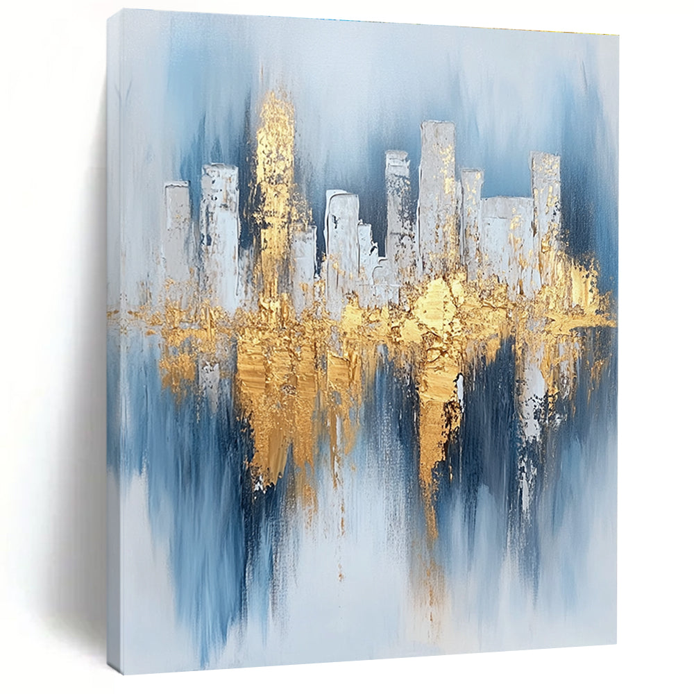 Cityscape with Gold Reflections - Urban Luxe Abstract Painting GAB0462