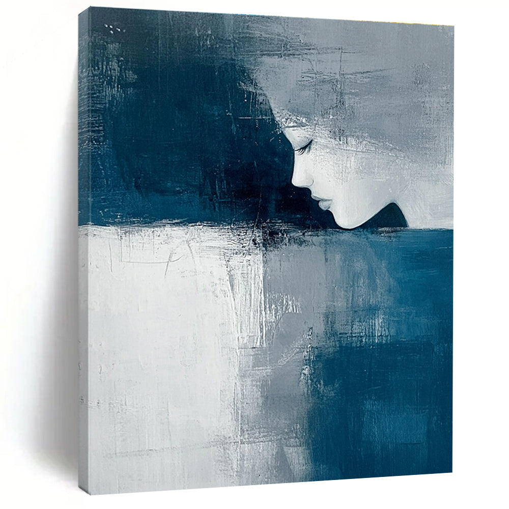 Blue and Gray Abstract Portrait - Introspective Figurative Abstract Art GAB0464