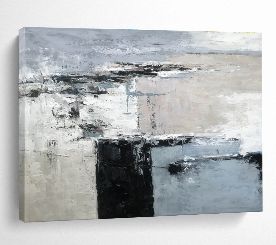 Monochrome Block Abstract Painting for Modern Corporate Offices YHT152