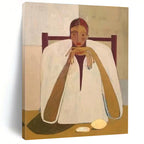 Seated Figure in White Cloak Abstract Painting for Contemplative Spaces HENG142