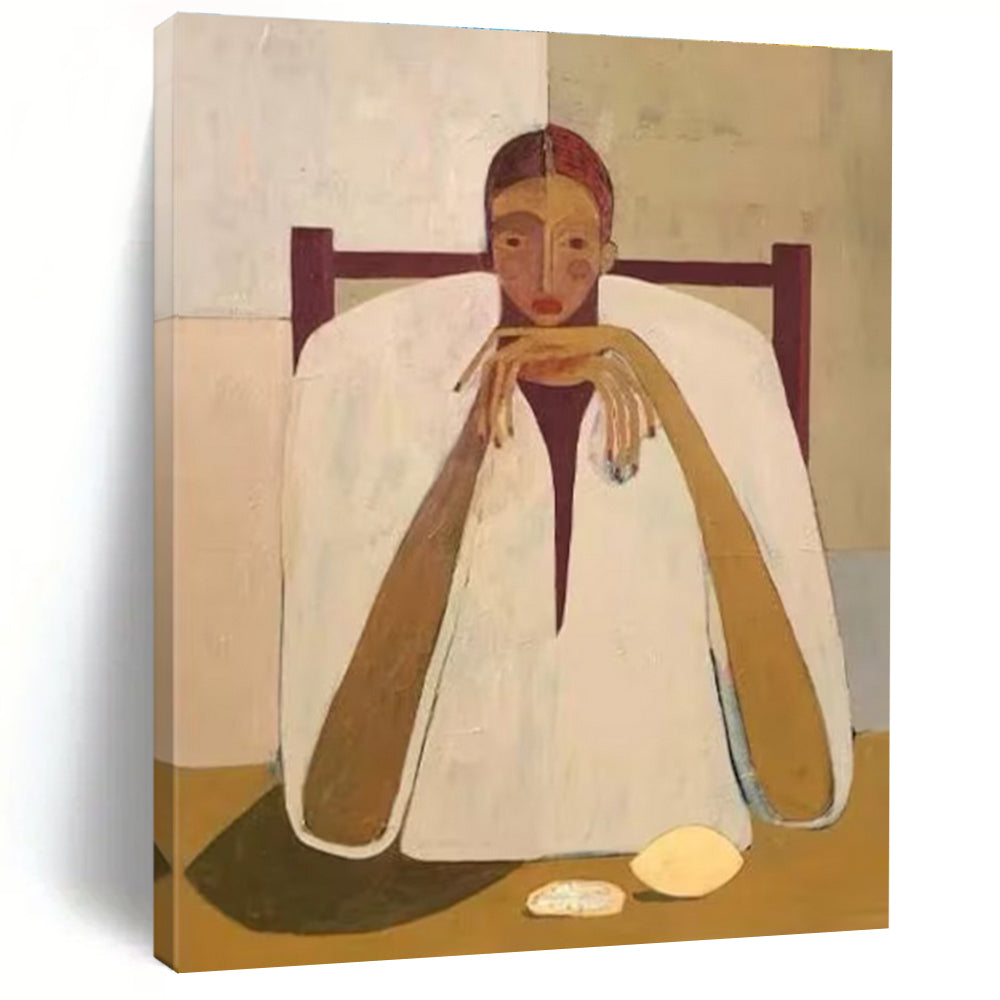 Seated Figure in White Cloak Abstract Painting for Contemplative Spaces HENG142