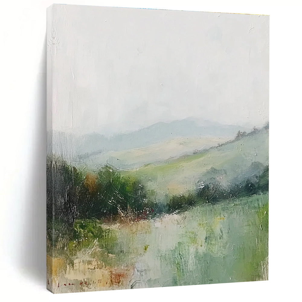 Misty Green Landscape Soft Impressionist Abstract Painting GAB0225