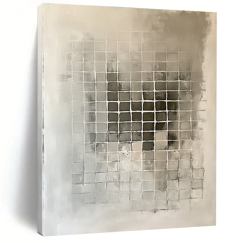 Grid - Patterned Gray Abstract Painting with Structured Calm WINK227