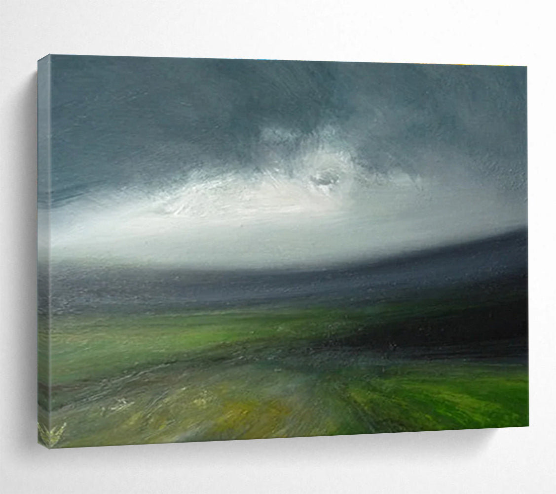Green Field and Cloudy Sky Landscape Abstract Painting for Nature - Loving Spaces YHT028