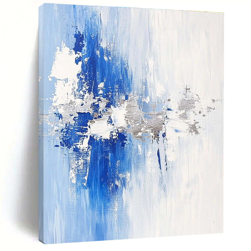 Blue - Silver Abstract Textures Painting with Subtle Opulence WINK391