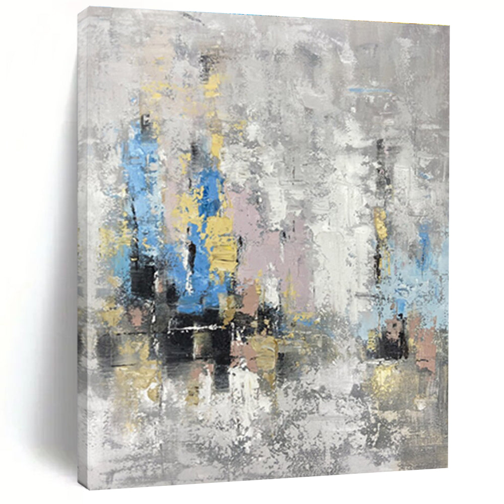 Chic Gray - Toned Abstract Cityscape Painting for Urban Interiors HENG248
