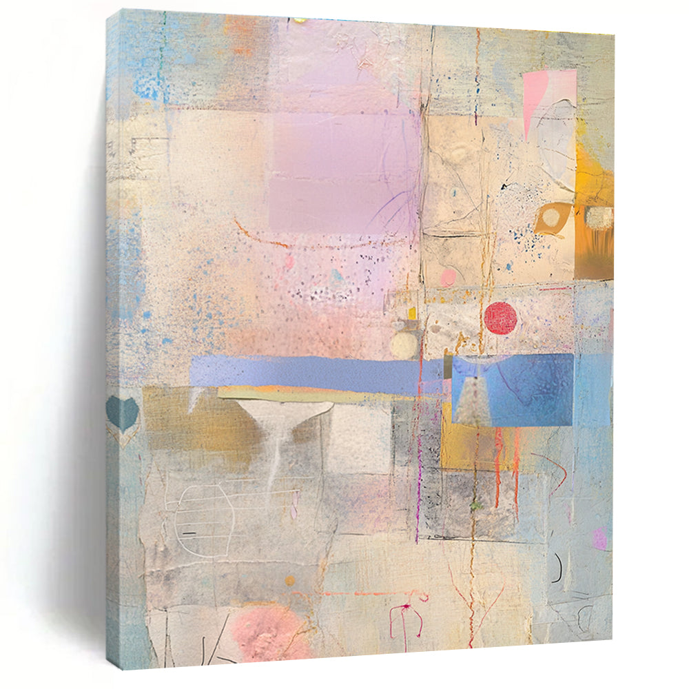 Collage of Textures 2 Abstract Painting with Whimsical Assemblage WINK195