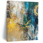 Blue Gold White Abstract Painting with Textured Elegance WINK686