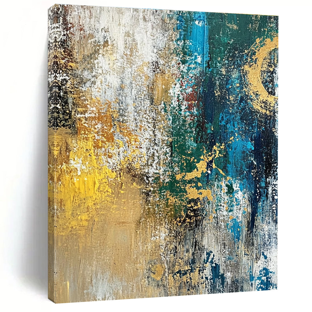Blue Gold White Abstract Painting with Textured Elegance WINK686